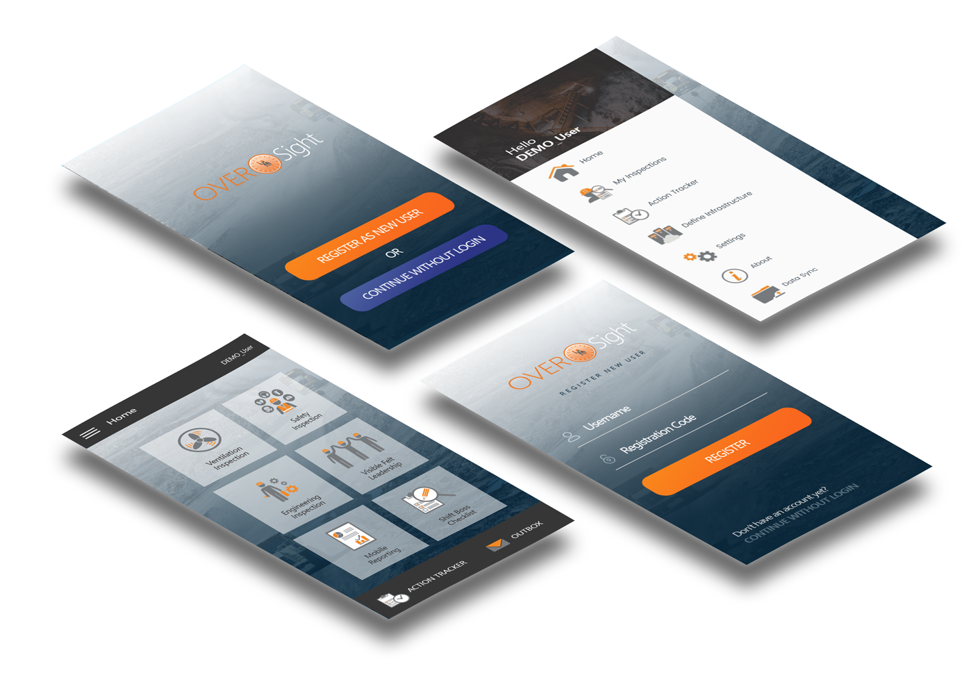 4 layout pictures of OVERSight App